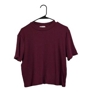 Haley & June Ribbed Cropped Short Sleeve Crew Neck Top Burgundy Women's Size 2X
